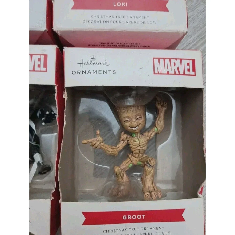 Lot of 6 Marvel Hallmark Ornaments - Scarlet Witch, Loki, Groot, & More - NIB